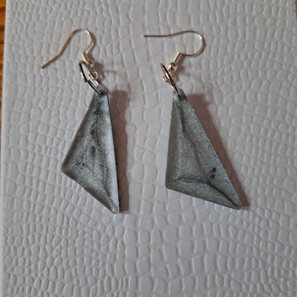 Elegant Silver Liquid Clay Triangle Earrings